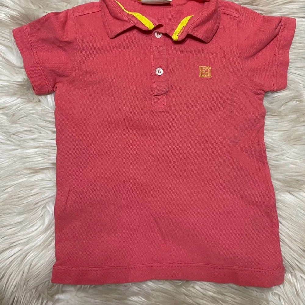 Fendi Kids Pink Polo Shirt with Yellow Accents